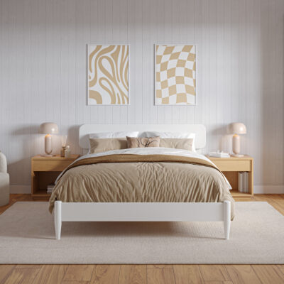 Florence Full Low Profile Platform Bed in White - front view - roomsetting