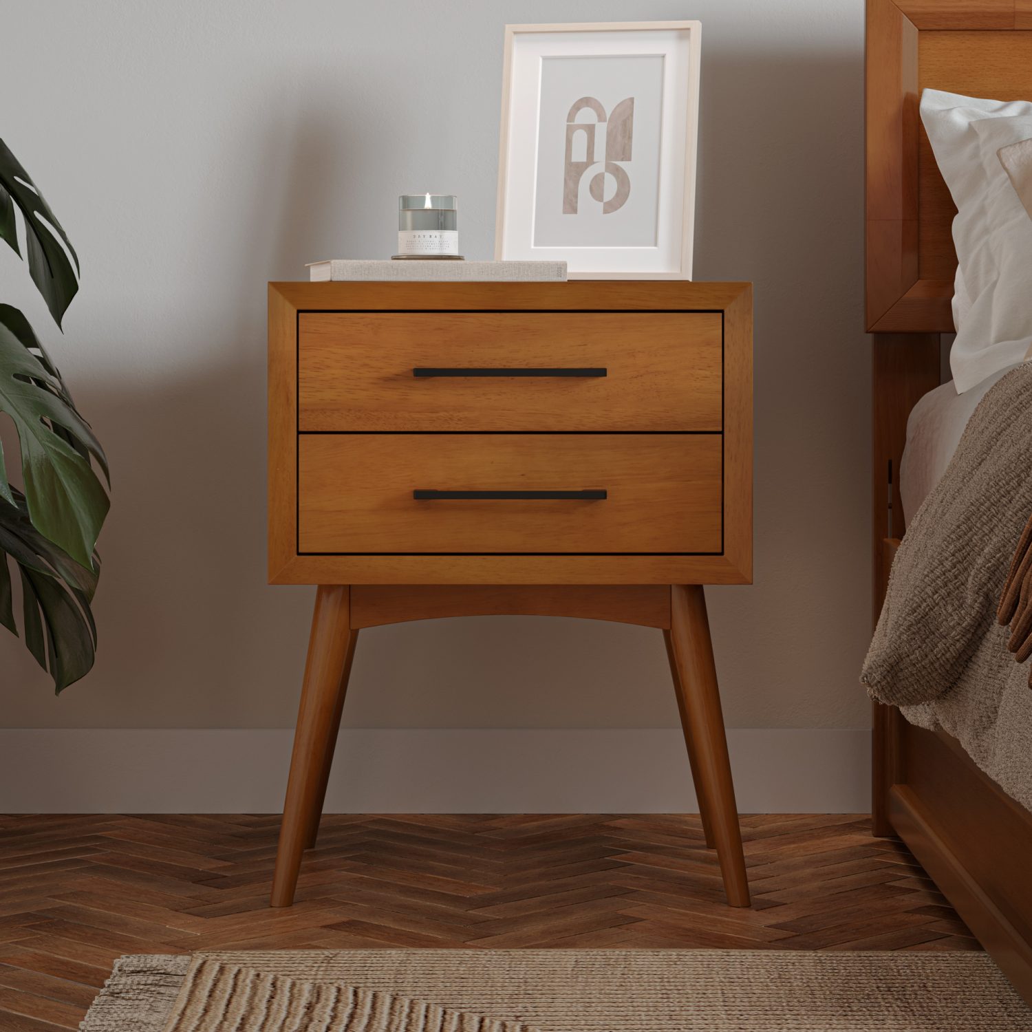 pasadena nightstand in light toffee - front view - roomsetting