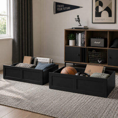 Black Set of 2 Under-Bed Storage Drawers - teen room setting