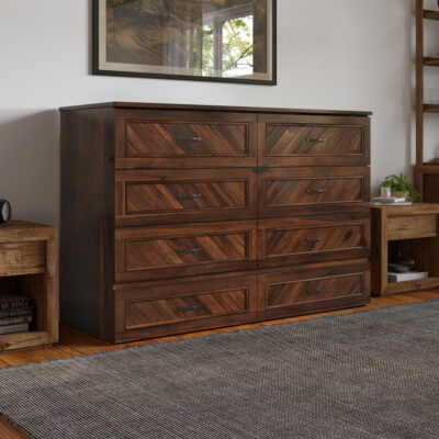Alpine Murphy Bed Chest with 6" Mattress, Storage Drawer & Built-in Charger