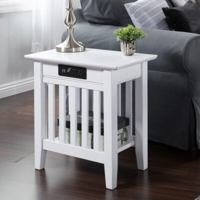 Mission Chair Side Table with Built-In Charger
