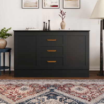 Black Full Charleston Wood Murphy Bed Chest with 6" Mattress - Closed - Front View - Roomsetting