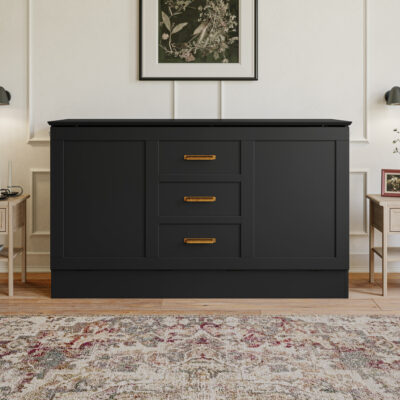 Charleston Queen Murphy Bed Chest with 6" Mattress in Black - closed - front view - roomsetting