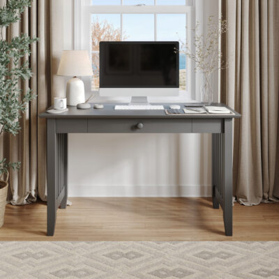 Mission Writing Desk with Drawer in Grey - Front view roomsetting