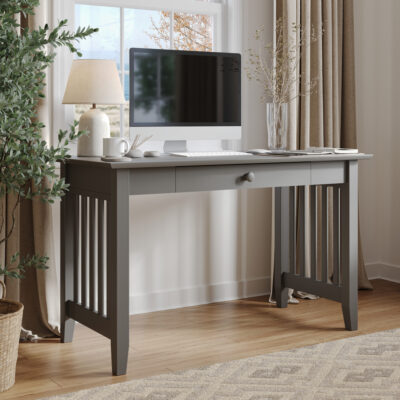 Mission Writing Desk with Drawer in Grey - 30 Degree angle roomsetting