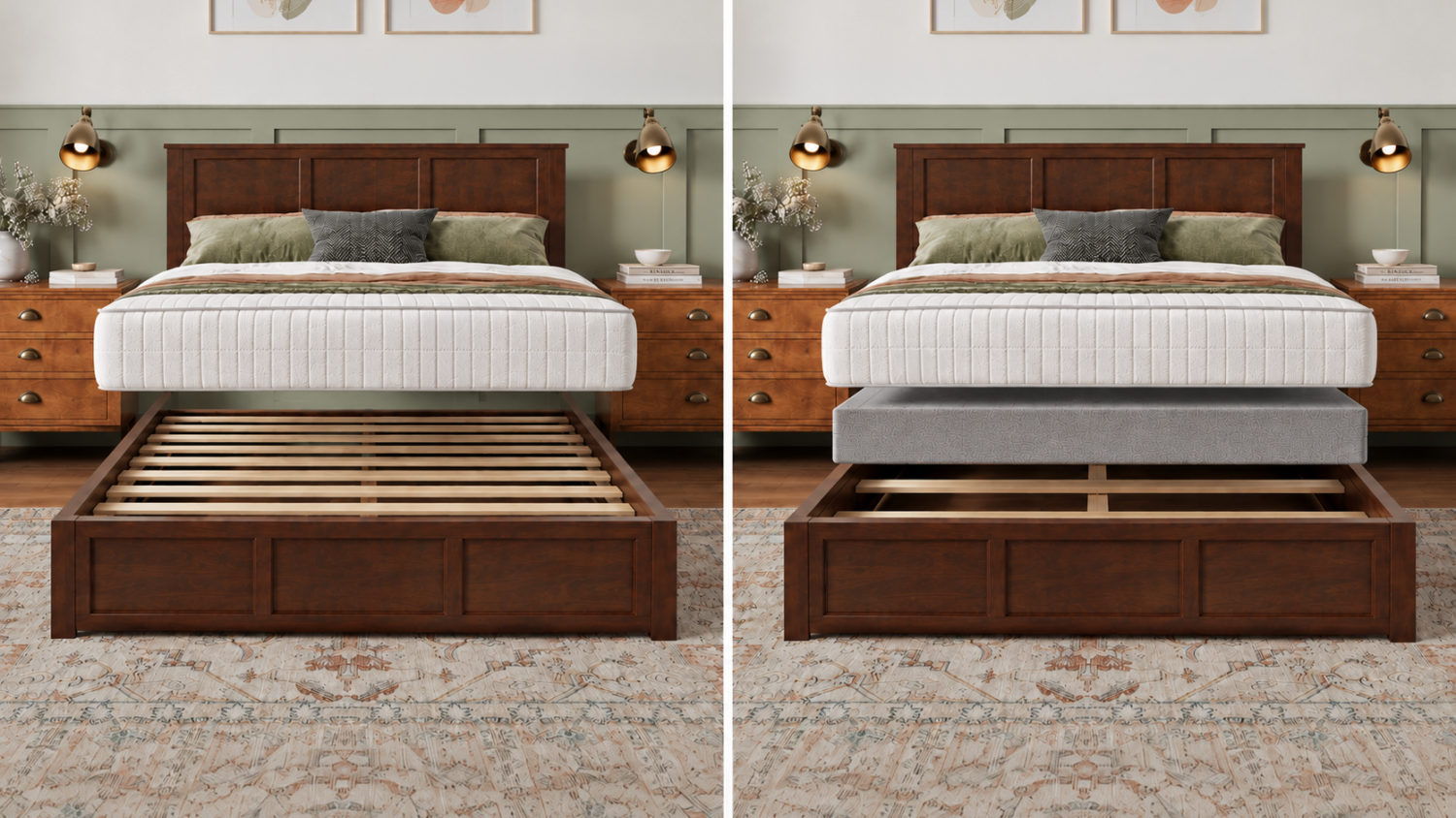 Platform Bed on left, Foundation Bed on right to show differences