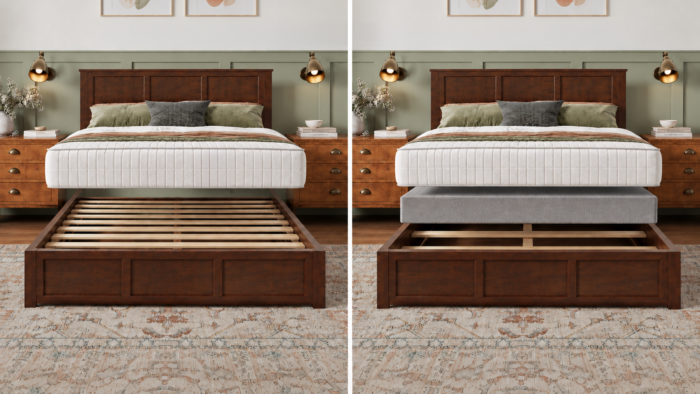 Platform Bed on left, Foundation Bed on right to show differences
