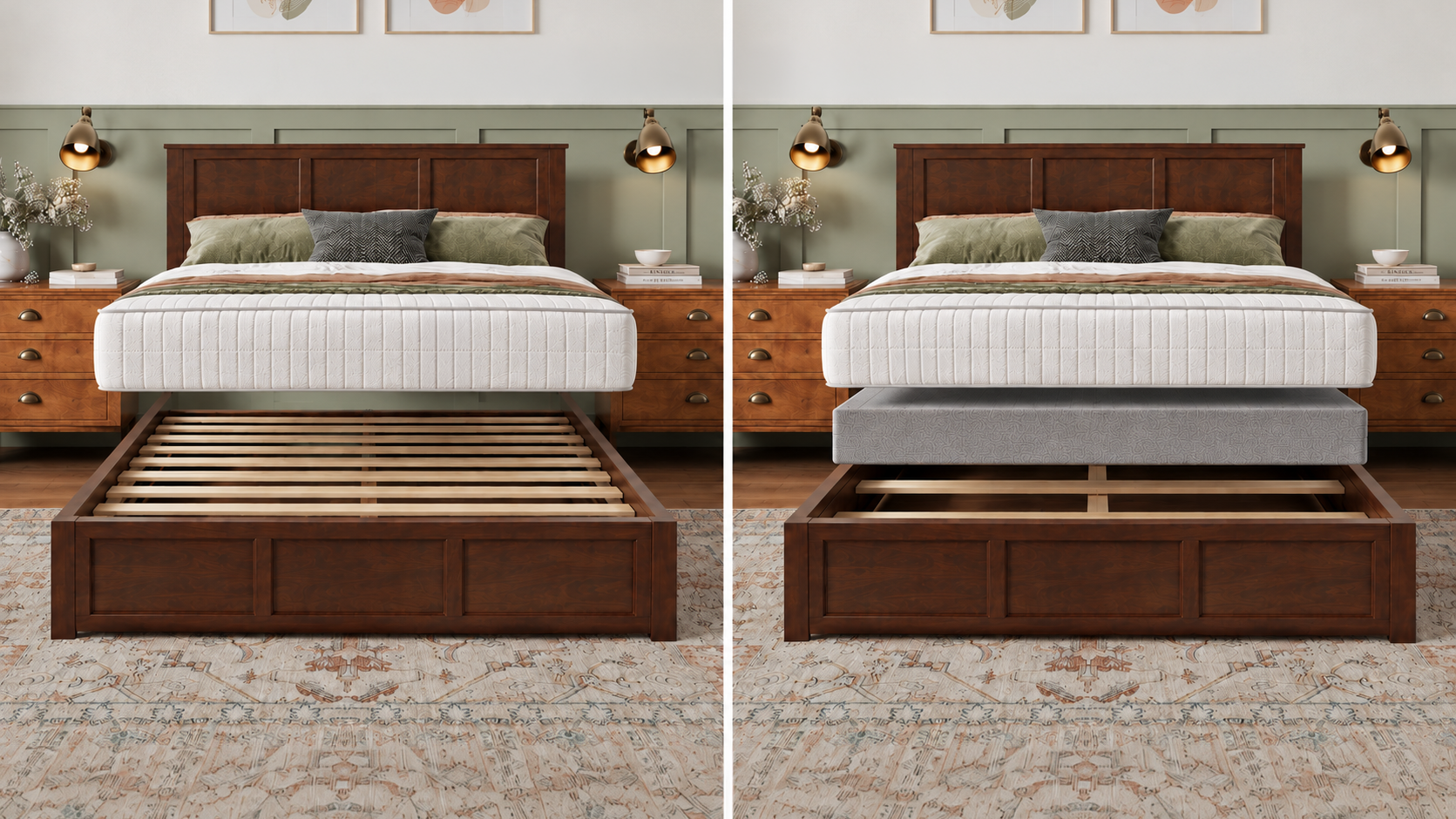 Platform Bed on left, Foundation Bed on right to show differences